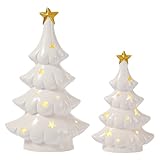 WDS WONDROUS Christmas Tree Lighted Decor, 2 Pcs Ceramic Christmas Trees with Lights...