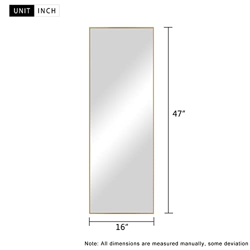 Image of NeuType 47 inchx16 inch Full Length Mirror with Standing Holder Aluminum Alloy Frame Floor Mirror Wall-Mounted Mirror for Living Room, Bedroom, Hanging or Leaning Against Wall, Golden (with Stand)