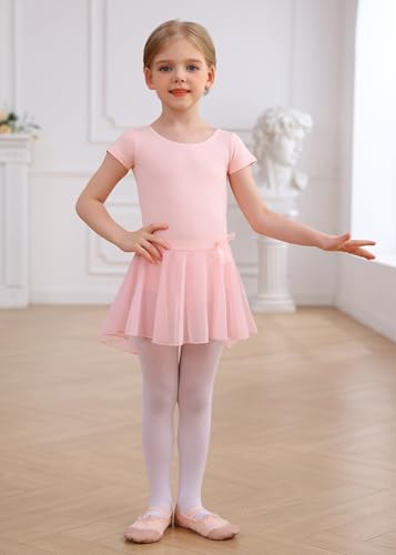 Image of MdnMd Girls Toddler Ballet Leotard with Skirted Short Sleeve Dance Gymnastic Ballerina Ballet Outfit Dress