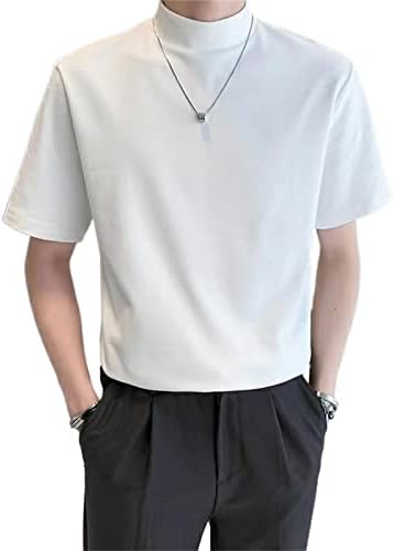 Turtleneck, Cut and Sewn, Men's, Short Sleeve, Summer, Half High Neck T-Shirt, Top, Stretch, Men's, Casual, Business, Unisex