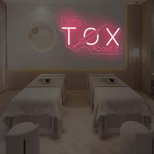 Image of Let's Tox about it Neon Sign Botox LED Light Injector Spa Studio Decor | USB Powered Dimmable Beauty Spa Sign Medspa Decoration Business Open Welcome Wall Art, 15.7 inchx9.4 inch, Light Pink