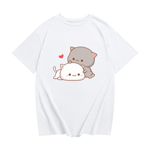 Image of KEEVICI Cute Cat Shirts for Girls Graphic Tees Kids Kawaii Cartoon Animal Print T Shirt Summer Cotton Short Sleeve Tops