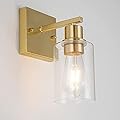 EMONG Gold Bathroom Light Fixtures,1-Lights Brushed Brass Vanity Light with Clear Glass Shade, Wall Sconces for Hallway, Farmhouse, Living Room