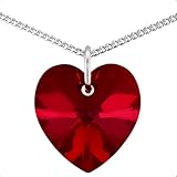 Sterling Silver January Birthstone Necklace Garnet Pendant Chain With Sparkly Heart Crystal Jewellery for Women Gift for Girlfriend, Mum, Wife Birthday, Anniversary & Valentine’s 18 inch