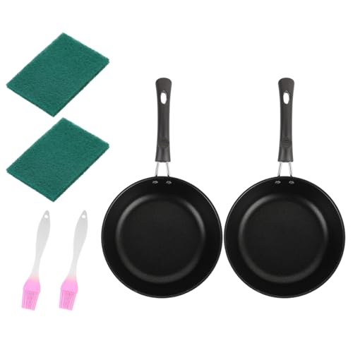 GENGENER Paquete de 2 sartenes antiadherentes en miniatura de 12 cm de inducción a juego con 2 cepillos, 2 almohadillas para estropajo para estufa eléctrica
