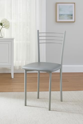 Meyvaser.com Ecommerce Company Pack de 4 chaises Gris Acier avec Pieds métalliques argentés – Design Moderne et Confortable pour la Salle à Manger ou la...