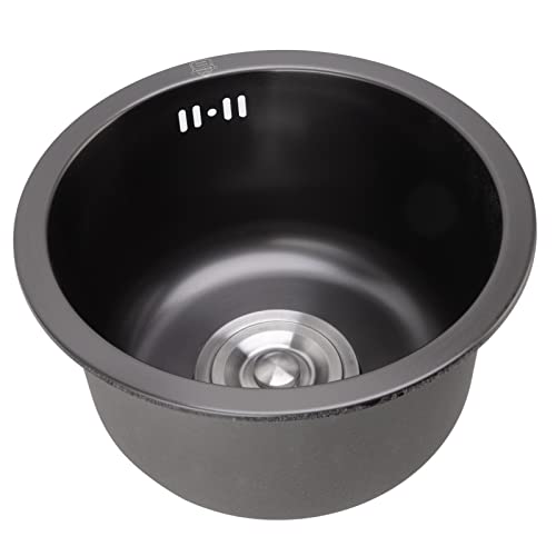 Deosdum Mini Runde Küchenspüle Bar Edelstahl Waschbecken Einzelschüssel mit Abfluss Zubehör Zuhause (Nano Black Diamond)