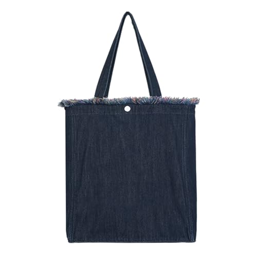 Premium Niche Lightweight Foldable Designer Shoulder Bag | Aesthetic Boho Red Fringe Denim Tote Bag with Zipper pockets