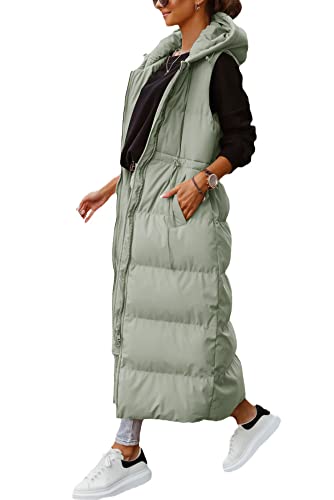 Shanfetl Women's Long Quilted Vest Hooded Maxi Length Sleeveless Puffer Vest Padded Coat Winter Outerwear
