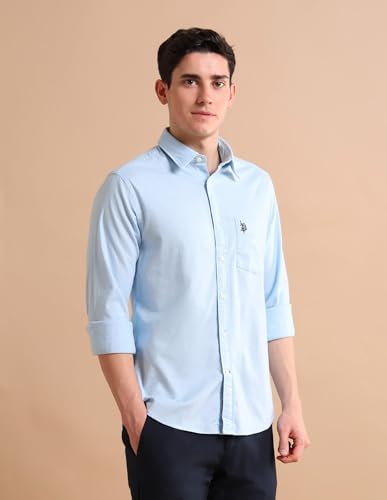 Image of U.S. Polo ASSN. Solid Regular Fit Shirts for Men - Full Sleeve Mens Casual Shirts