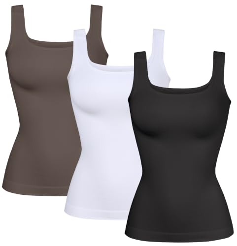 Image of YIOIOIO Womens Shapewear Tank Top Square Neck Tummy Control Compression | No Bust Compression, Anti-Roll Hem, Back Support, Seamless Design, 4-Way Stretch, All-Day Wear Comfort