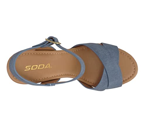 Image of Soda MIGUEL ~ Women Crisscross Band Fashion Chunky Platform Block Mid Heel Sandal with Ankle Strap and Stud