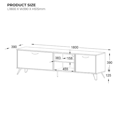 Image of Flux Engineered Wood TV Cabinet & Entertainment Unit | Modern TV Stand with 2 Storage Cabinets & Open Media Shelves | Media Console for Living Room | Hairpin Legs | Grey & Charcoal Finish