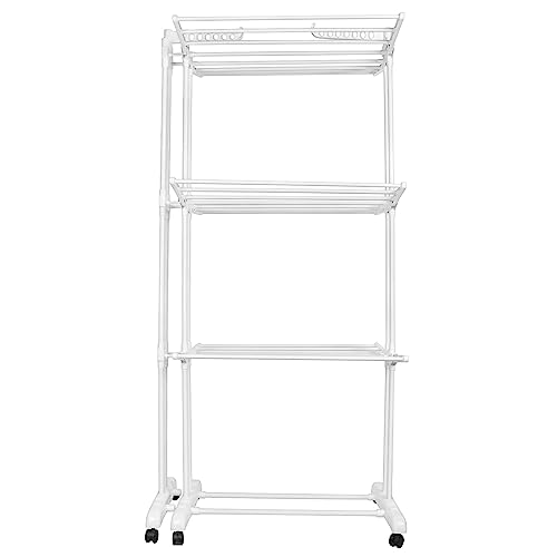 Séchoir à Linge Tour Peu encombrant avec 6 Ailes Pliables sur 3 Niveaux, étendoir à Linge Extensible, Table de Lavage Pliable pour l'intérieur et de Grandes familles75-142,5*64*170cm (blanc)