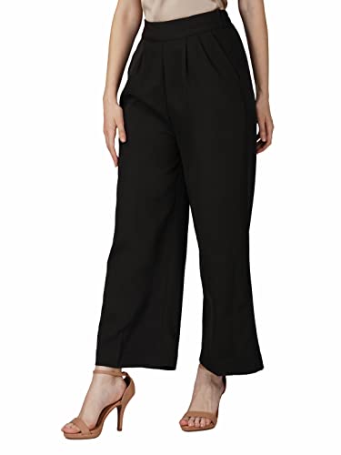 Image of fabcoast High Waist Wide Leg Loose Relaxed fit Women Pants - Flare Style, Half Waistband, Soft and Breathable Fabric - Ideal for Casual and Formal Wear.