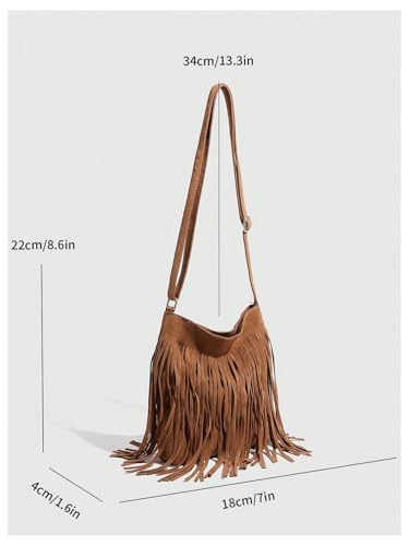 MakeMeChic Women's Faux Suede Crossbody Bag Fringe Adjustable Strap Vintage Handbag2