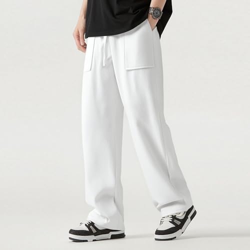 Hawyet Mens Linen Pants Straight Leg Lightweight Breathable Elastic Waist Drawstring Lounge Pants with Phone Pockets2