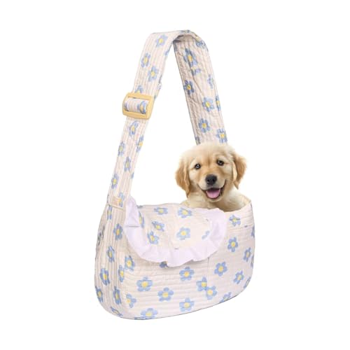 Floral Pet Carrier Bag for Small Dogs & Cats (Blue, Small)