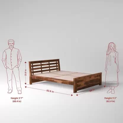 Image of SONA ART & CRAFTS Sheesham Wood Queen Size Bed Without Storage Soild Wooden Cot Bed Double Bed Furniture for Bedroom Living Room Home - (Teak Finish) Q 3