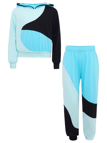 Kids Girls Workout Tracksuits 2 Piece Hooded Sweatshirt And Pants Set Running Outdoor Sports Sweatsuits3