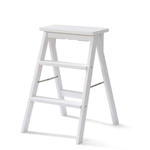 Household Stepladders Solid Wood Step Ladder 3 Steps, Heavy Duty Step Stool with Widened Platform, Multi Purpose and Anti-Slip Folding Step Stool, for Home Kitchen Office Household Work Folding Stepla