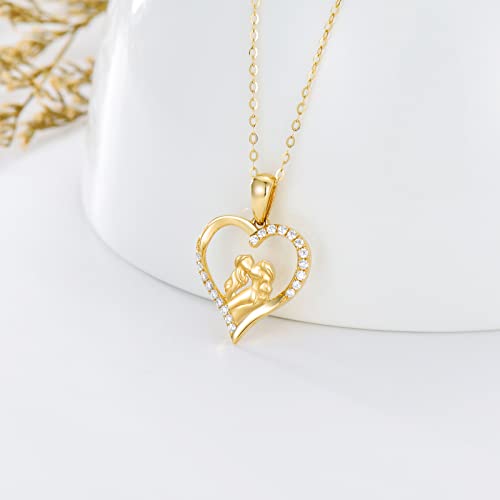 14K Solid Gold Mom Necklace for Women Mother and Daughter Love Heart Pendant Necklace Jewelry Gift for Mothers Day Birthday3