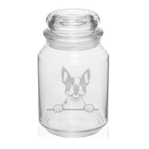 MIP 26 oz Glass Candy Jar Apothecary Storage Jar Gift Peeking Boston Terrier Dog