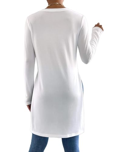 Remidoo Side Slit Tees for Women Long Sleeve T Shirt Crewneck Solid Casual Split Hem Tops2