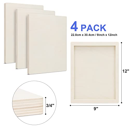 Unfinished Wood Canvas Panels Kit With Accessories - 9 X 12 Inch, Pack Of 4 Studio 3/4" Deep Board For Pouring Art, Craft, Painting And Encaustic Art #TOP1