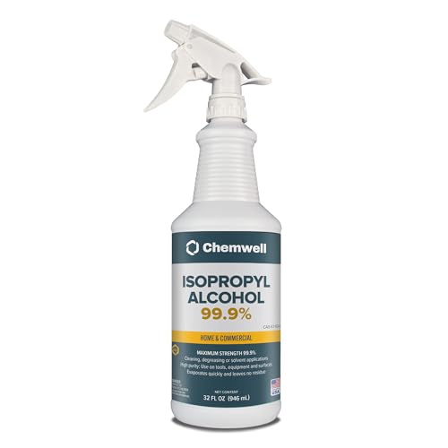 Chemwell 99.9% Isopropyl Alcohol (32 fl oz) - with Premium Spray Head - For Multipurpose Household or Commercial Surface Cleaning