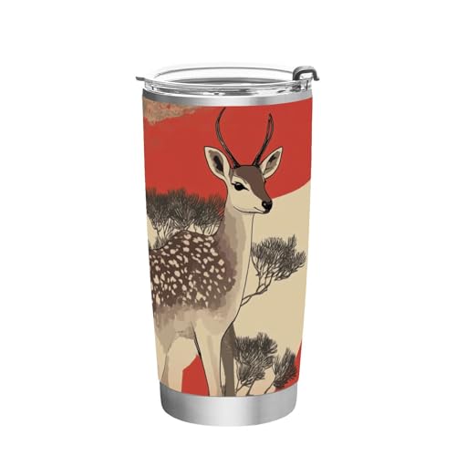 siphylline Duiker Mountain - Botella de agua de acero inoxidable aislada al vacío con tapa, taza de café con tapa para el hogar, la oficina o el coche, vasos seguros con tapas, 20 onzas
