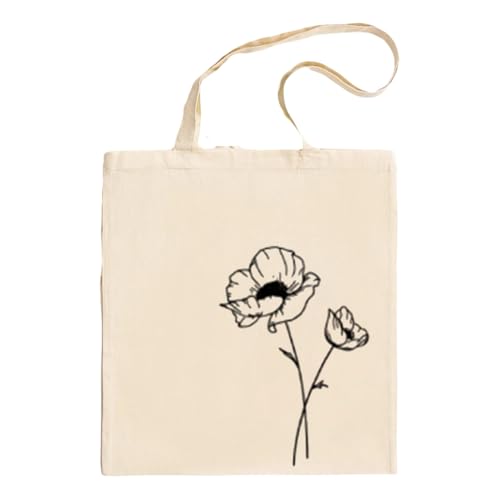 Sac fourre-tout avec inscription en anglais « Birth Flower » - Cadeau d'anniversaire - 35 x 40 cm, coquelicot, 35cm(W)x40cm(H)