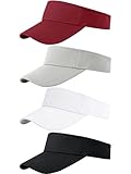 Cooraby 4 Pack Sports Visor Hats Adjustable Cap One Size Outdoor Sun Sports Visor for Women and Men (Burgundy, White, Grey, Black, 4)