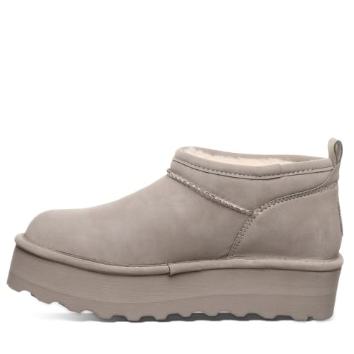 Image of BEARPAW Women's Retro Super Shorty Vegan Stone Size 10 | Women's Ankle Boot | Women's Slip On Boot | Comfortable Winter Boot