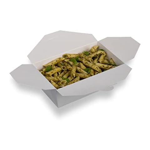 NO.4 (48 OZ) Disposable WHITE food containers takeaway paper boxes and take-out Kraft food boxes for hot and cold food to go (25) Cover