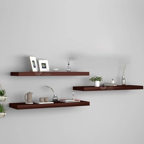 Image of Wooden Floating Wall Shelf| Wall Mount| Wall Rack| Wall Bracket for Home and Office Decor | Big Mounted Cabinets (XX-Large (24x8 inches), Set of 3, Brown)