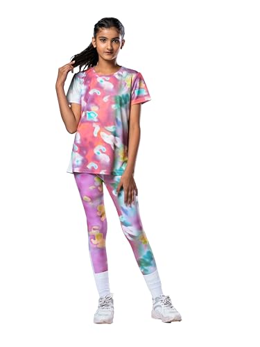 Image of Girl's Activewear Workout Set 2 Piece Athletic Sets Dry Fit Printed Tees And Leggings Yoga Running Dance 4-14Y