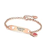 Divoti Pre-Engraved Diabetes Type 2 Medical Alert ID Bracelet – Simple Rolo Chain Stainless Steel Silver, Water Proof with First Aid Symbol – Personalized for Women Health Jewelry (RG)