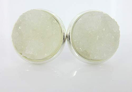 Silver-tone Clear White Faux Druzy Stone Stud Earrings 12mm