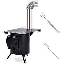 Round Wood Stove Chimney kit Black, Portable Mobile Wood Burning Camping Stove Heater, for Outdoor Tent Travel Picnic BBQ, Home Heating Cooking Color A