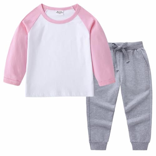 Kids Boys Girls Cotton Outfit Color Block Long Sleeve Crewneck Shirts Elastic Waist Drawstring Pants Clothes Set