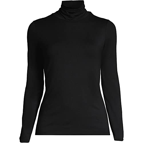 Lands' End Women Lwcm Shaped Turtleneck Black Petite Medium #TOP4