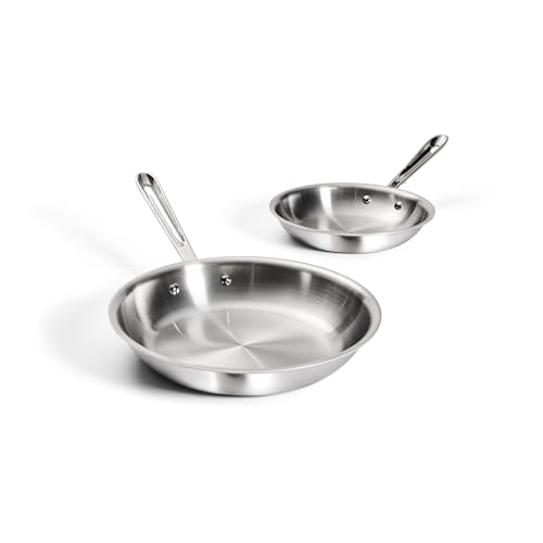 All-Clad D3 3-Ply Stainless Steel Fry Pan Set 2 Piece, 8, 10, Inch Induction Oven Broiler Safe 600F Pots and Pans, Cookware Silver