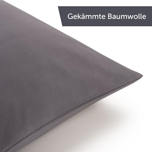 Blumtal Kissenbezug 40x60 cm (2er Set Kissenbezüge) - Grau - 100% Baumwoll-Jersey, Oeko-Tex Zertifiziert, Kopfkissenbezug 40x60 - Jersey Kissenhülle - Bezug für Nackenstützkissen