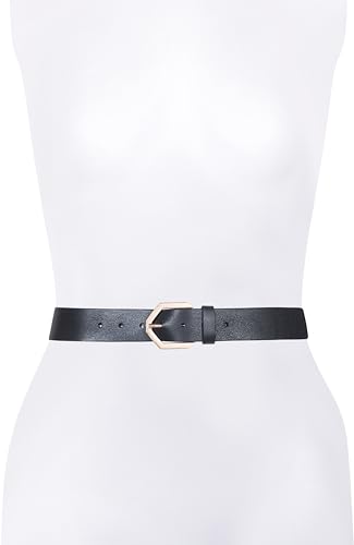 womens 1.5 Inch Belt, Flat Leather Strap, Hexagon Shaped Buckle With Adjustable Sizing2