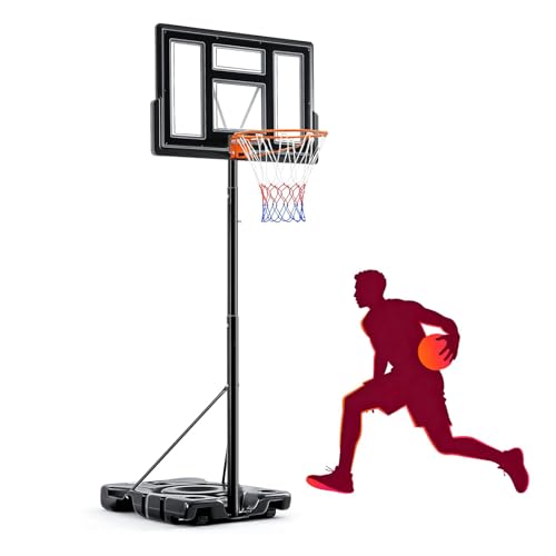 Portable Basketball Hoop Outdoor 6.1-10FT Adjustable Basketball Hoops, 44 Inch Shatterproof Backboard, Shock Absorbent Rim, Fillable Base, 2 Wheels for Swimming Pool/Backyard/Driveway, New Version
