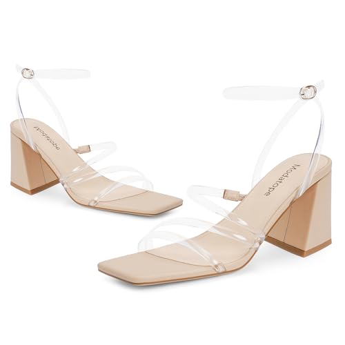Image of Modatope Women's Heeled Sandals Square Toe Chunky Strappy Heels Prom Shoes | Stable Chunky Heel, Adjustable Ankle Strap, All-Day Comfort Sole, Unique Style For Parties, Proms, Weddings & All Occasions