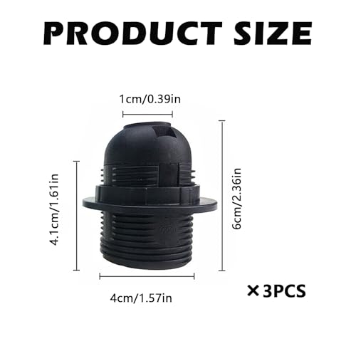 3pcs E27 Lamp Holder – Black Bakelite Bulb Holder with Locking Mechanism | Screw Fitting for Table Lamp, Pendant Light & DIY Lighting, Secure Shade Ring & 10mm Threaded Entry - Image 3