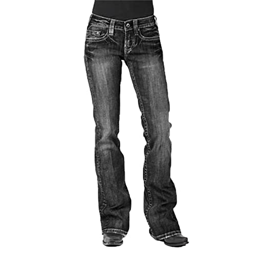 Women's Mid Rise Stretch Boot Cut Jean Retro Loose Fit Slimming Denim Pants Vintage Washed Wide Leg Jean Trousers (Dark Grey,XX-Large)