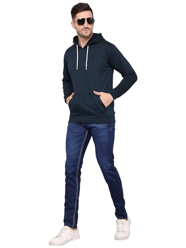 Image of TQH Men's Cotton Blend Fleece Solid Hooded Neck Sweatshirt
